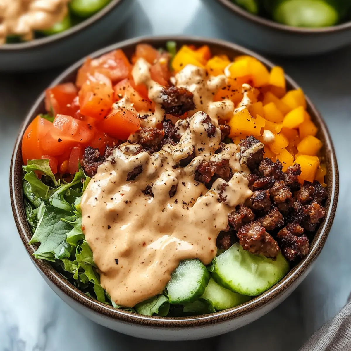 Ultimate Fully Loaded Burger Bowl with Creamy Special Sauce